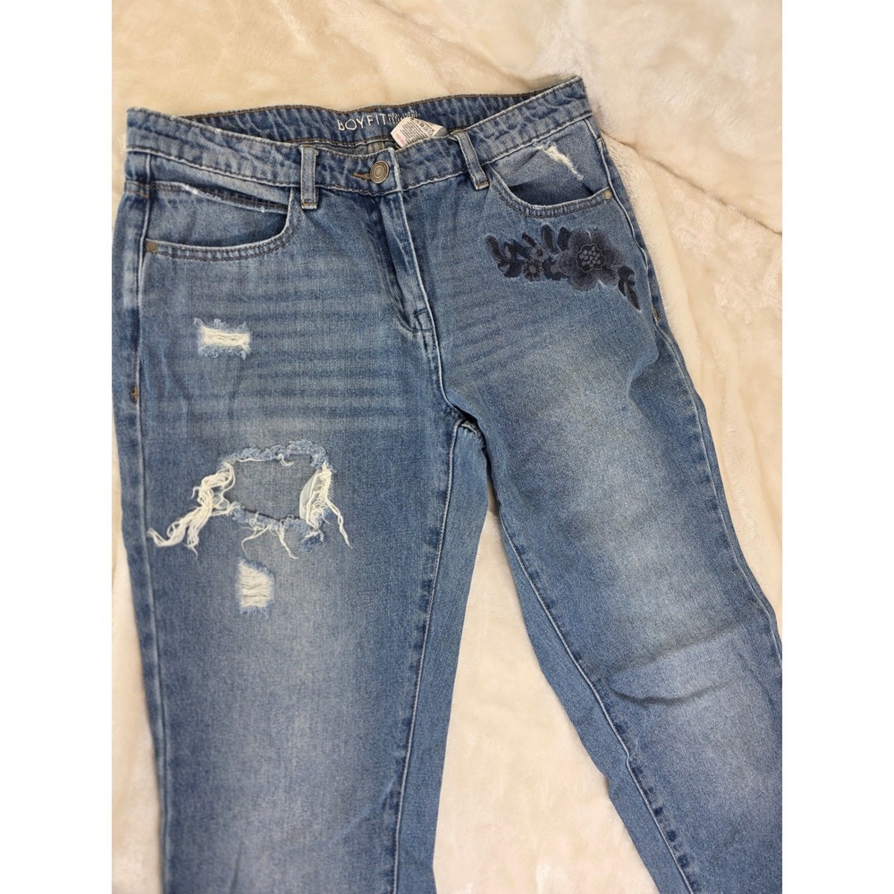 Next Boyfit Jeans Embroidered Floral‎ Light Wash Denim Women 10 Long